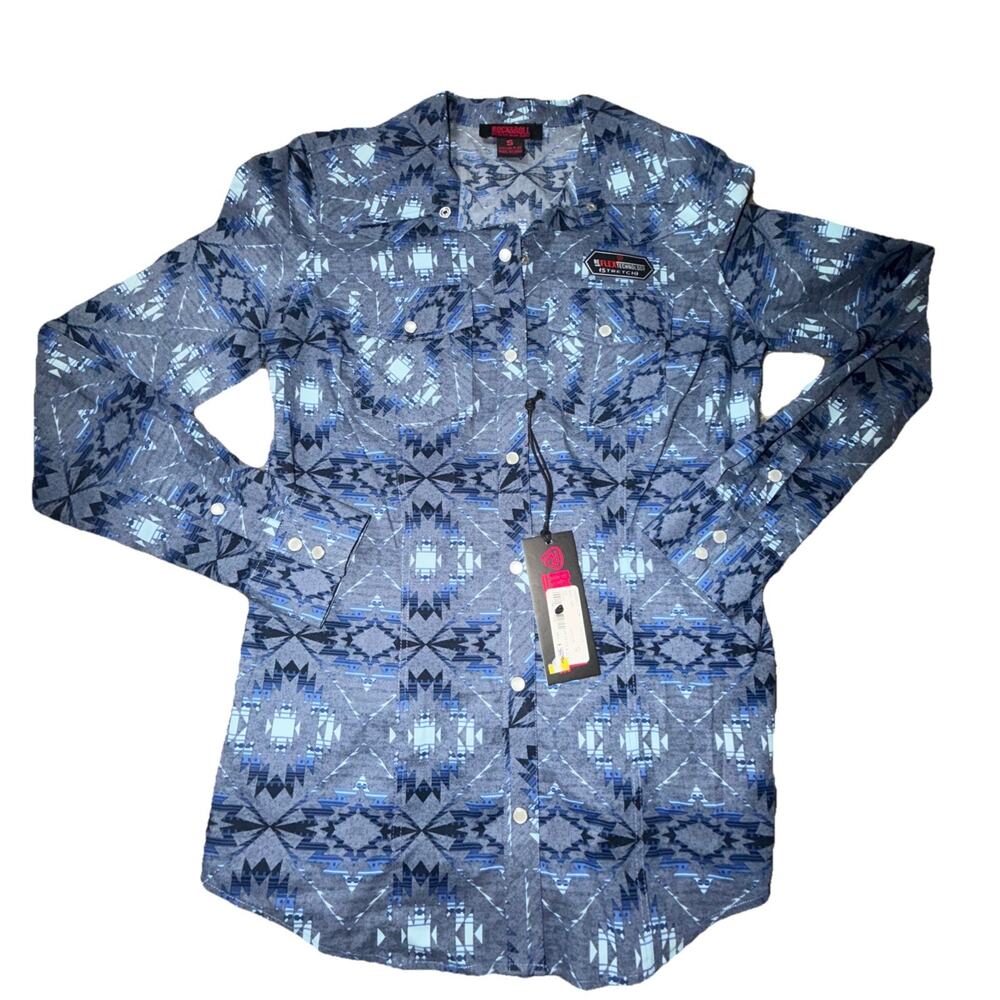 NWT Women’s Rock And Roll Denim Small Aztec Rodeo Western Shirt (AH19)